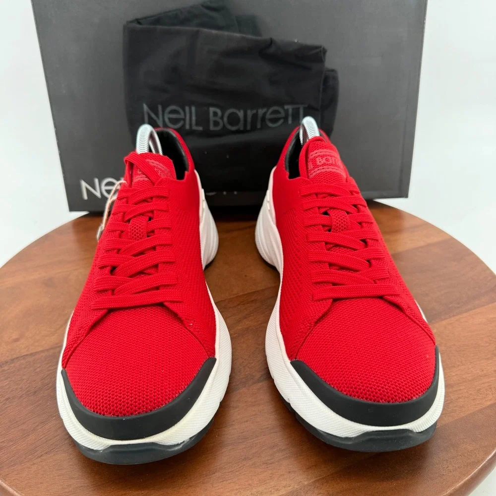 Neil Barrett Red Knit Lightning‎ Bolt Sneakers 091C26F1 Mens Size EU 41/US 8 NEW